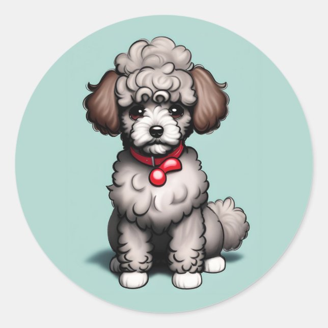 Charming White Toy Poodle auf hellblauem Hintergru Runder Aufkleber (Vorderseite)