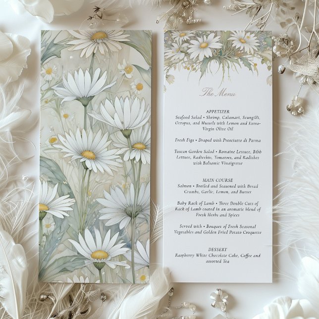 Charming Wild Daisy Wedding Menü Delikatessen Flor Einladung (Von Creator hochgeladen)