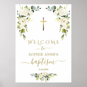 Charming Wild White Roses Taufe Begrüßungszeichen Poster