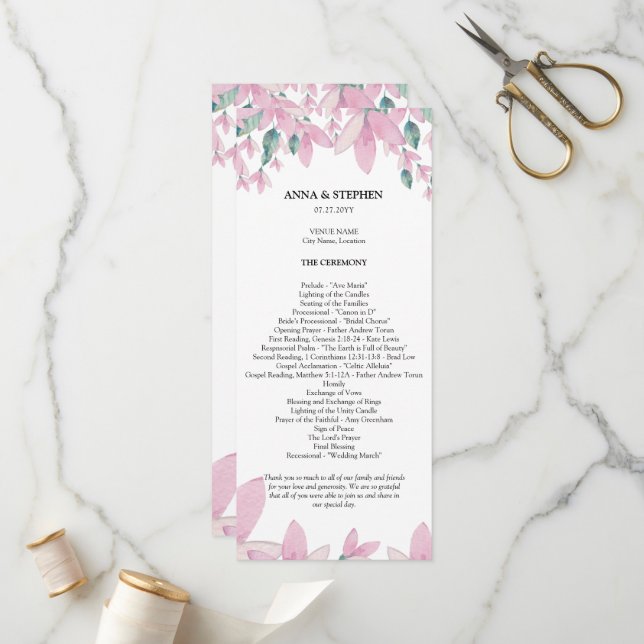 Charming Wisteria Floral Wedding Program Programm (Vorderseite/Rückseite Beispiel)
