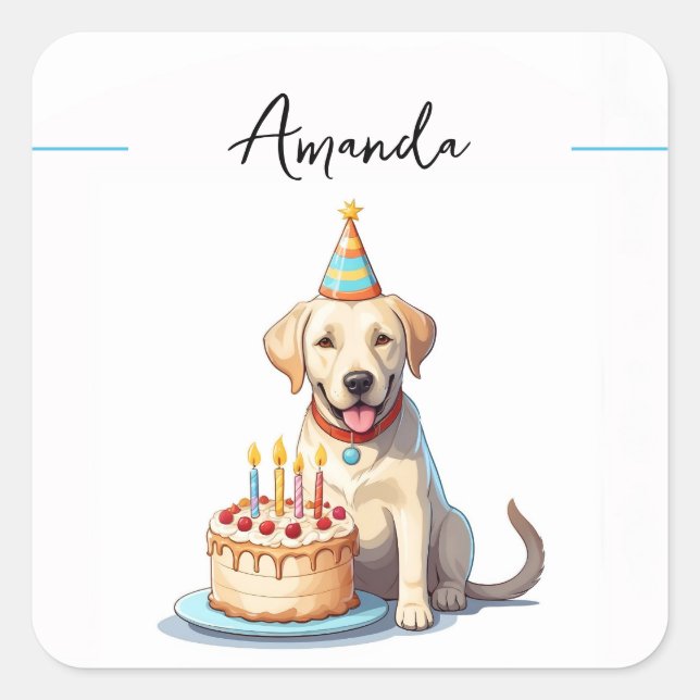 Charming Yellow Labrador Retriever Birthday Quadratischer Aufkleber (Vorderseite)