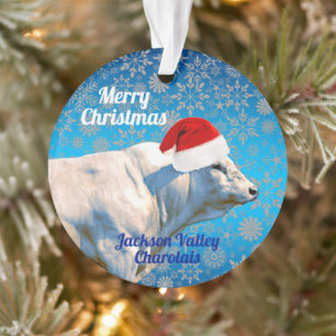 Charolais Bull à Santa Hat Ornement de Noël