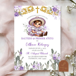 Charra Lila Rose Mexican Bautizo Y Primer Anito Einladung