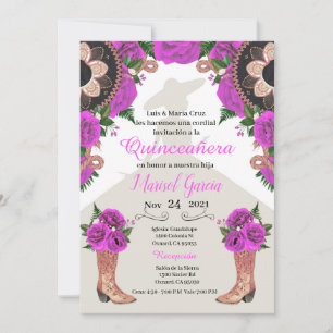 Charra Quinceanera Einladung, fuchsia Mariachi