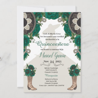 Charra Quinceanera Einladung, Green Gold Mariachi