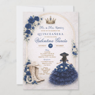 Charra Western Quince Navy Blau Quinceañera Einladung
