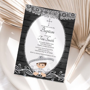 Charro Baptême Argent Invitation