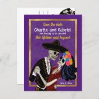 Charro Catrina Sugar Skulls Save the Date Lila