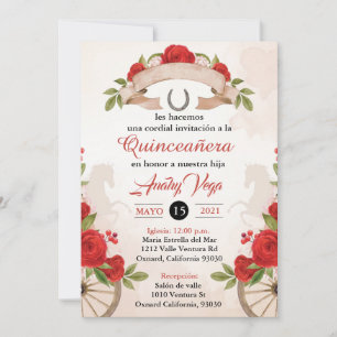 Charro/Huapango Quinceanera Einladung, Rote Rosen Einladung