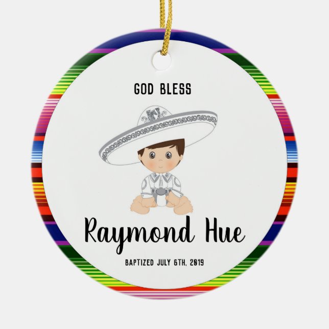 Charro Jungen-Taufe-Verzierung Keramik Ornament (Vorne)