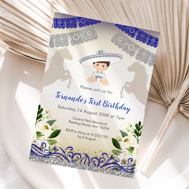 Charro Marine Blue Silver 1ère invitation annivers (Créateur téléchargé)