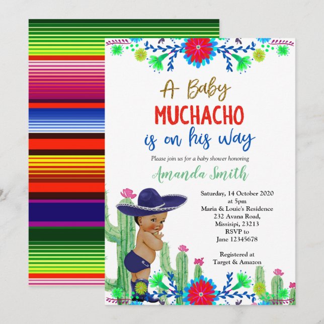 Charro Muchacho mexikanische Baby-Dusche Einladung (Vorne/Hinten)