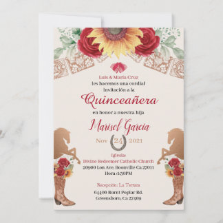 Charro Quinceanera Einladung, Rote Rosen einladen
