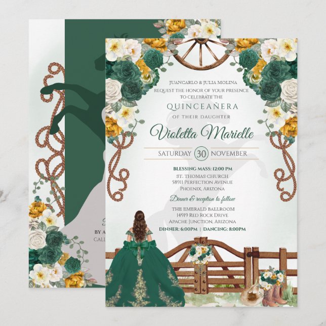 Charro Quinceanera Western Einladung (Vorne/Hinten)