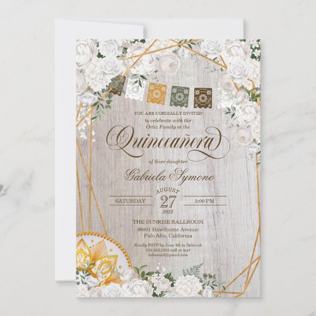Charro Quinceanera, Western Weißblüte Einladung (Vorderseite)