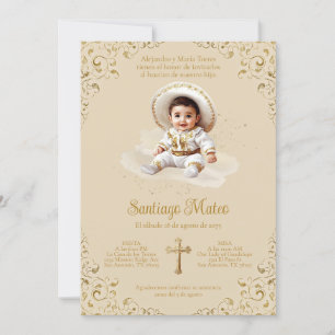 Charro-Tauf-Einladung – Junge – Beige und Gold Einladung