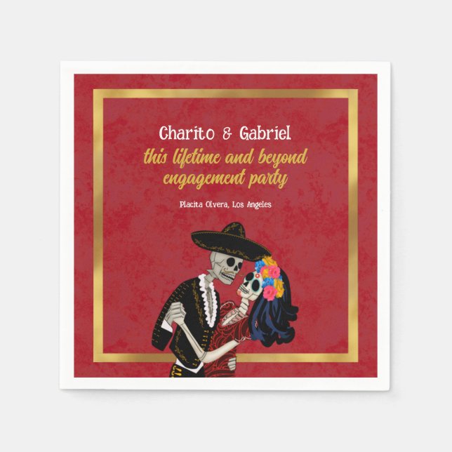 Charro und Catrina Sugar Skulls tanzen Red Serviette (Vorderseite)