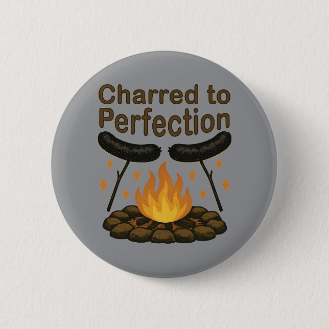 Charted to Perfection Funny Campfire Hot Dog Button (Vorderseite)