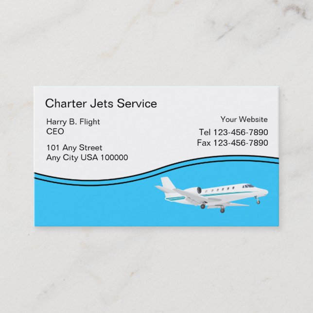 Charterflugzeug-Dienstleistungsunternehmen-Karten Visitenkarte (Vorderseite)