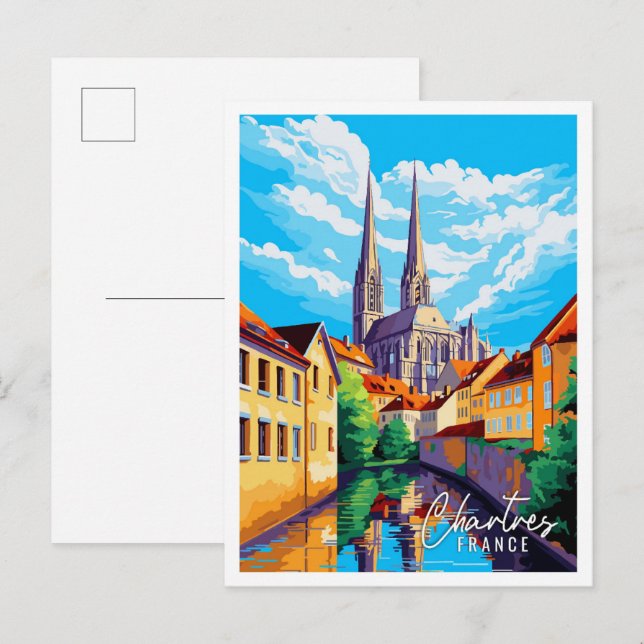 Chartres France Vintage Illustration Postkarte (Vorne/Hinten)