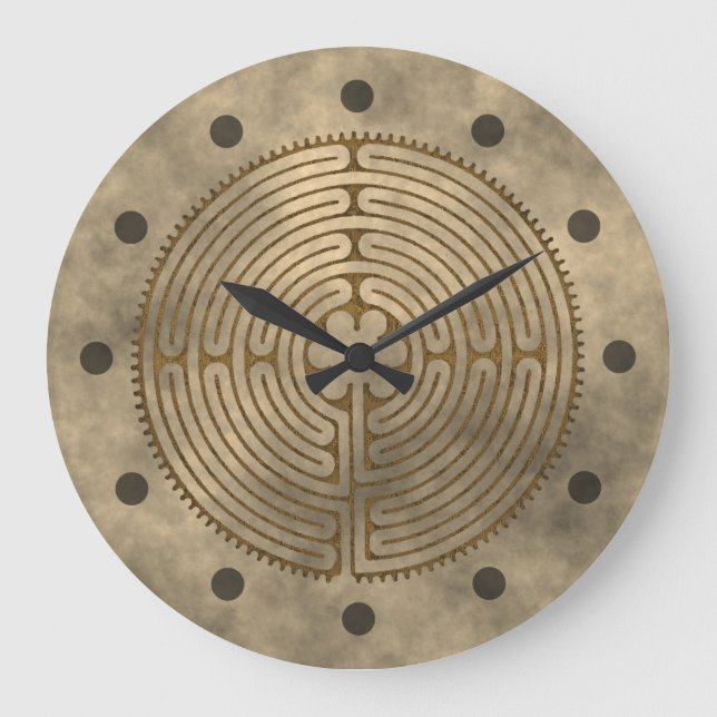 Chartres Labyrinth - Spirituelles Symbol Antique 1 Große Wanduhr (Vorderseite)