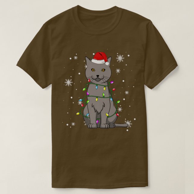 Chartreu Cat Christmas Lights Weihnachtskalat Sant T-Shirt (Design vorne)