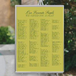 Chartreuse Alphabetical Wedding Seating Chart Poster