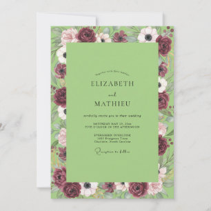 Chartreuse Anemonen-Hochzeit in Marine Einladung