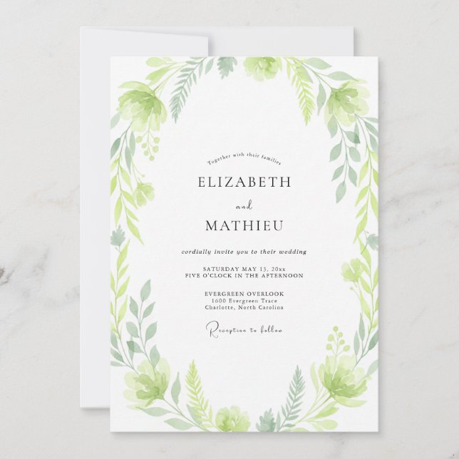 Chartreuse-Blatt-Hochzeit Einladung (Vorderseite)