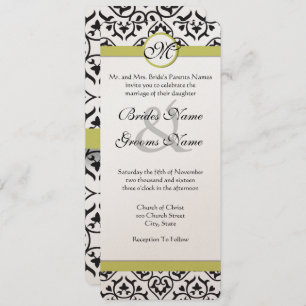 Chartreuse Damask Monogram Wedding Invitation Einladung