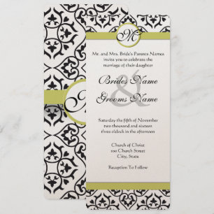 Chartreuse Damask Monogramme Faire-part de mariage