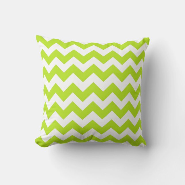 Chartreuse et blanc Chevron Zig Zag Coussin (Recto)