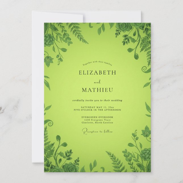 Chartreuse-Farn-Hochzeit Einladung (Vorderseite)
