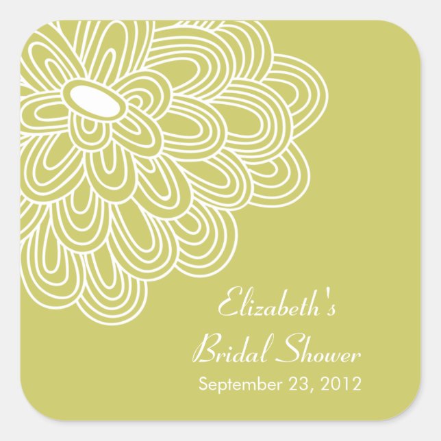 Chartreuse Floral Blume Brautparty Fevor Quadratischer Aufkleber (Vorderseite)