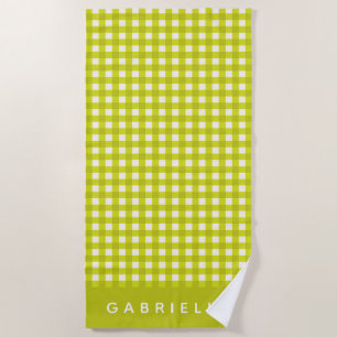 Chartreuse Gingham personalisierter Name Sommer Sü Strandtuch