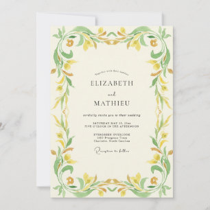 Chartreuse Gold Laub Eukalyptus Hochzeit Einladung