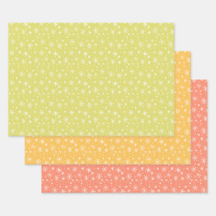 Chartreuse, Gold und Coral Snowflake Holiday Geschenkpapier Set
