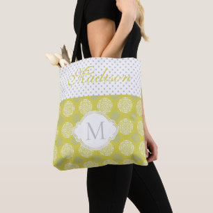 Chartreuse Gray Dots Trendy Initial Monogram Tasche