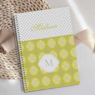Chartreuse Gray Dots Trendy Monogram Planer