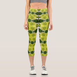 Chartreuse Green Abstrakt Hydrangea Blooms Muster Capri Leggings