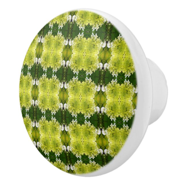 Chartreuse Green Abstrakt Hydrangea Blooms Muster Keramikknauf (Rechts)