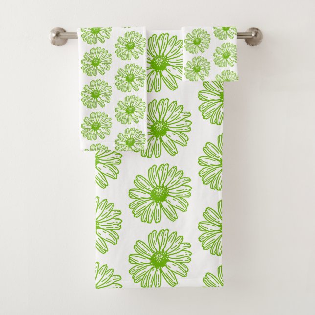 Chartreuse Green Daisy Print, Hippie Blume Print Badhandtuch Set (Insitu)