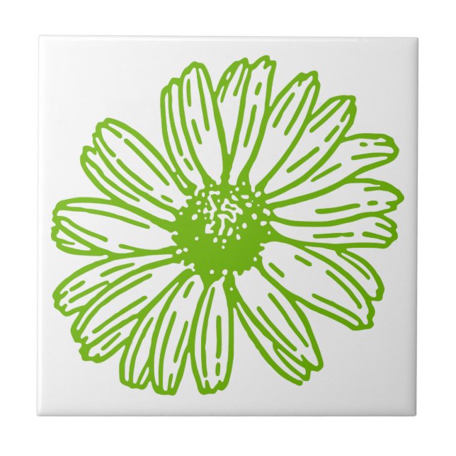Chartreuse Green Daisy Print, Hippie Blume Print Fliese (Vorderseite)
