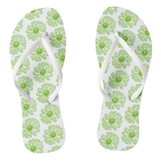 Chartreuse Green Daisy Print, Hippie Blume Print Flip Flops