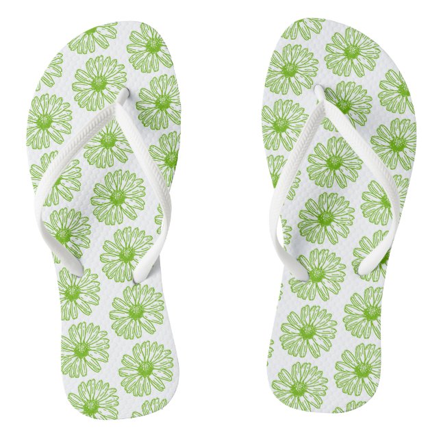 Chartreuse Green Daisy Print, Hippie Blume Print Flip Flops (Fußbett)