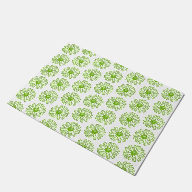 Chartreuse Green Daisy Print, Hippie Blume Print Fußmatte (Schrägansicht)