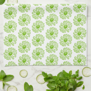 Chartreuse Green Daisy Print, Hippie Blume Print Geschirrtuch