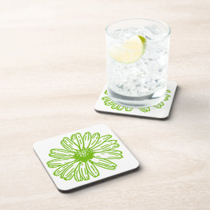 Chartreuse Green Daisy Print, Hippie Blume Print Getränkeuntersetzer