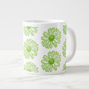 Chartreuse Green Daisy Print, Hippie Blume Print Jumbo-Tasse