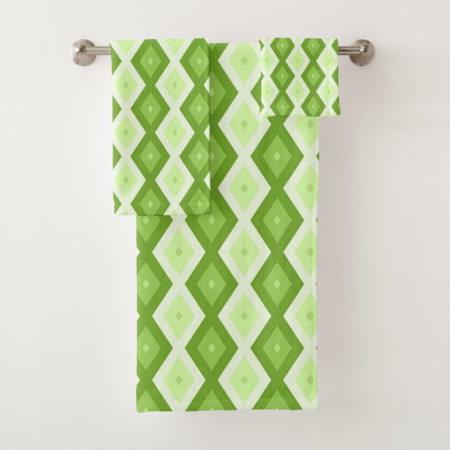 Chartreuse green diamond pattern badhandtuch set (Insitu)